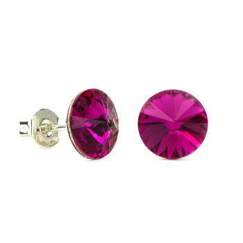 Clous d'oreilles pierre cristal 8mm - fuchsia 1