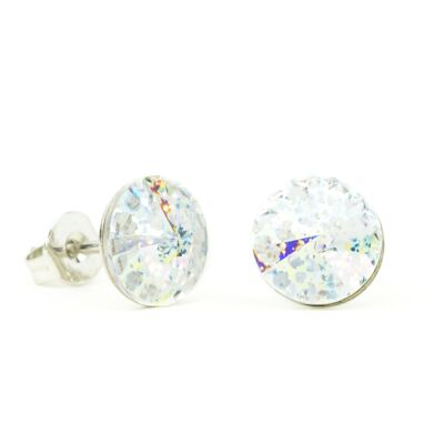 Stud Earrings Crystal Stone 8mm - Patina White