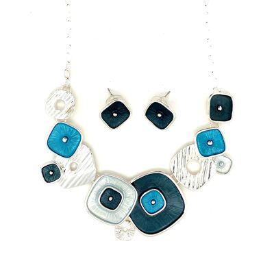 Set of 2-piece necklace / ear studs silver-plated blue