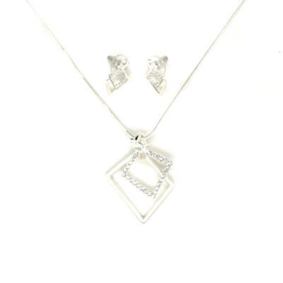 Set of 2-piece necklace / ear studs silver-plated matt white