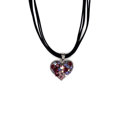 Fashion necklace black heart lavender tone