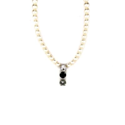 Collier perles white-wax avec pierres cristal 6mm Jet