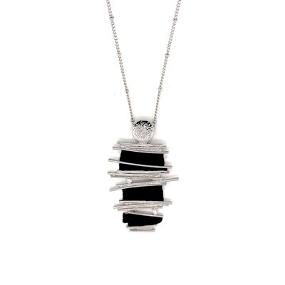 Necklace rhodium-plated / black / white