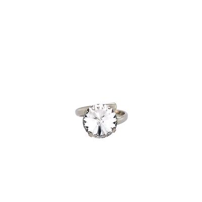 Ring adjustable rhodium plated crystal stone - Emerald