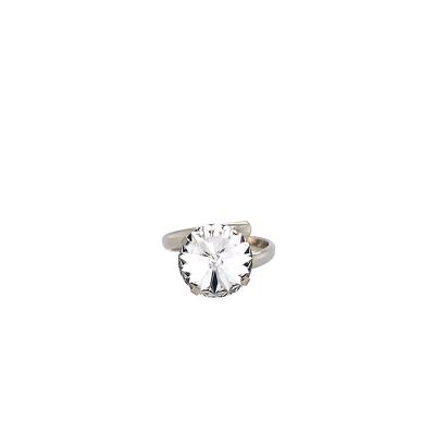 Adjustable Ring Rhodium Plated Crystal Stone - Crystal Blue Shade
