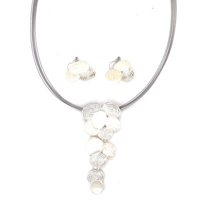 Lot de 2 pièces collier / clous d'oreilles rhodié blanc