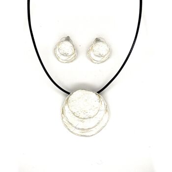 Ensemble de 2 pièces, collier plaqué argent/clous d'oreilles/bracelet textile noir