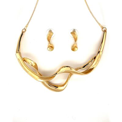Set of 2-piece necklace / ear studs gold-plated