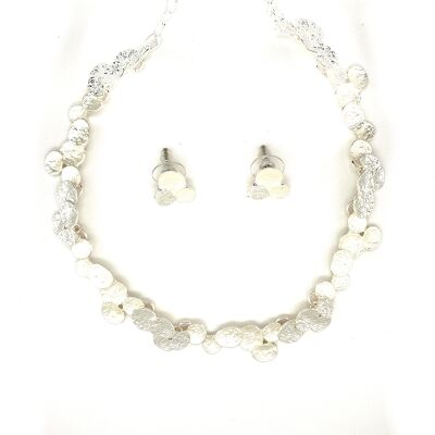Set of 2-piece necklace / ear studs silver-plated matt