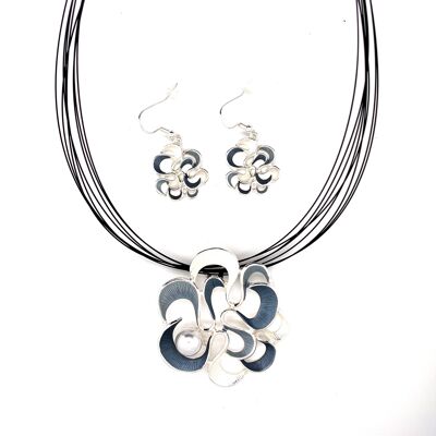 Conjunto de 2 piezas collar/pendientes plateado/gris/perla