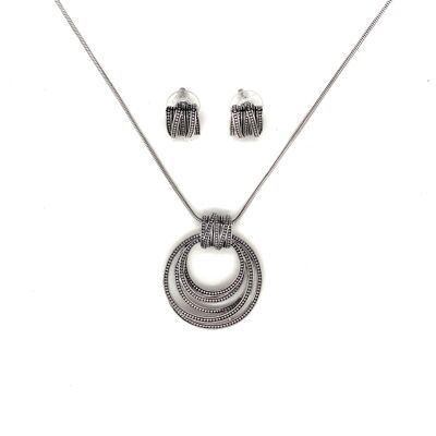 Set of 2-piece necklace / ear studs oxy-silver