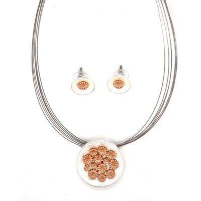 Set of 2 pieces necklace/ear studs vs/rose gold/white