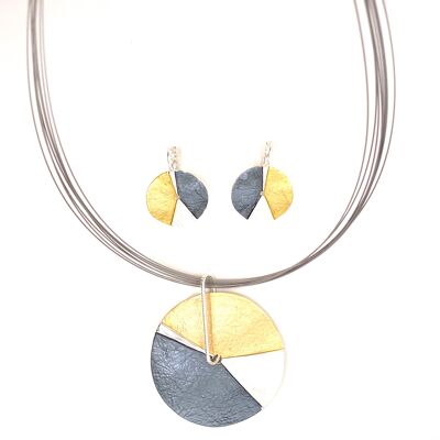 2-piece set necklace / ear hooks silver-plated tri-color