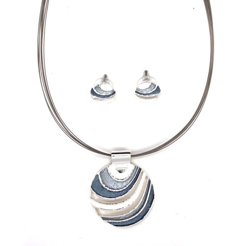 Garnitur 2-teilig Collier/Ohrstecker rhodiniert matt weiß, grau