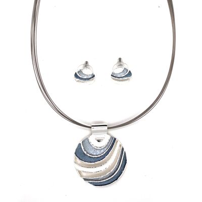 Set 2-piece necklace/ear studs rhodium-plated matt white, grey