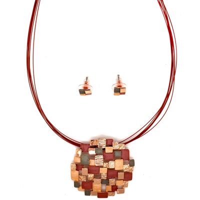 Set of 2-piece necklace / ear studs rose gold plated cinnamon