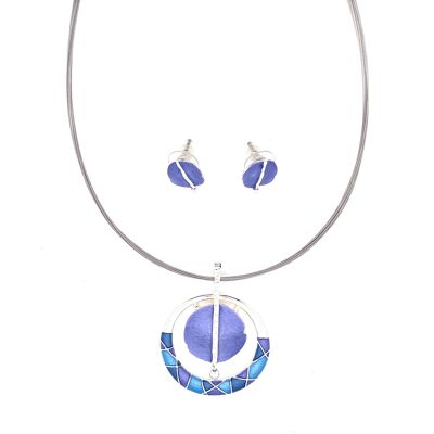 Conjunto de collar / pendientes de 2 piezas plateado azul