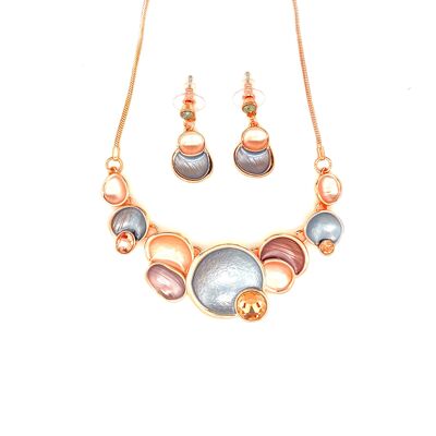 Set of 2-piece necklace / ear studs rose gold-plated gray