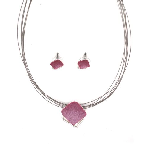 Garnitur 2-teilig Collier/Ohrstecker versilbert matt altrosa