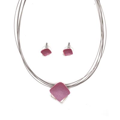 Set of 2-piece necklace / ear studs, silver-plated, matt old pink