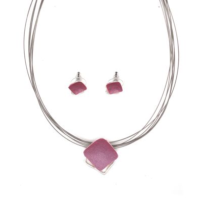 Juego de collar / pendientes de 2 piezas, plateado, rosa viejo mate