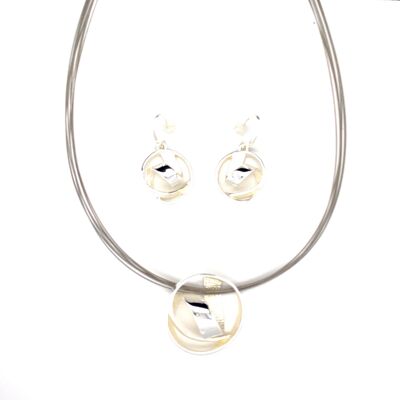 Set of 2-piece necklace / ear hook silver-plated matt white