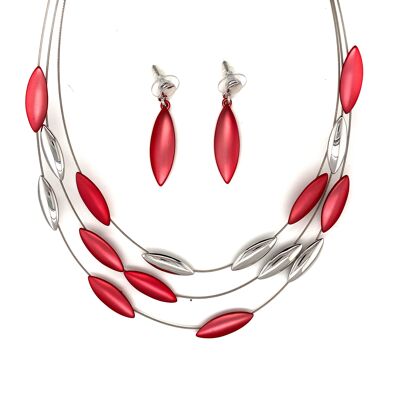 Set of 2-piece necklace / ear studs, rhodium-plated, matt old pink