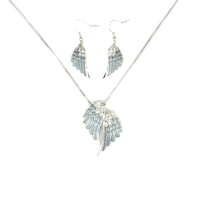 Juego de 2 piezas collar/ganchos para oreja rodiado gris mate/cristal