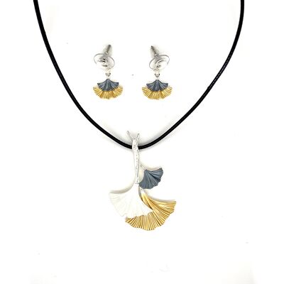 Conjunto de 2 piezas collar / ganchos para la oreja plateado tricolor