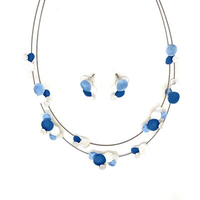 Conjunto de collar / pendientes de 2 piezas plateado azul, blanco