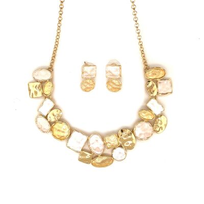 Conjunto de collar / pendientes de 2 piezas chapado en oro blanco