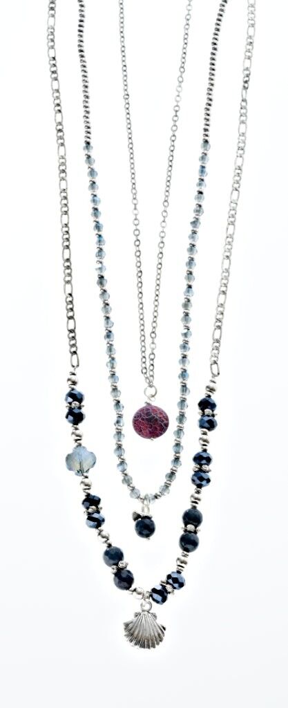 Catena lunga rodiata blu 70cm