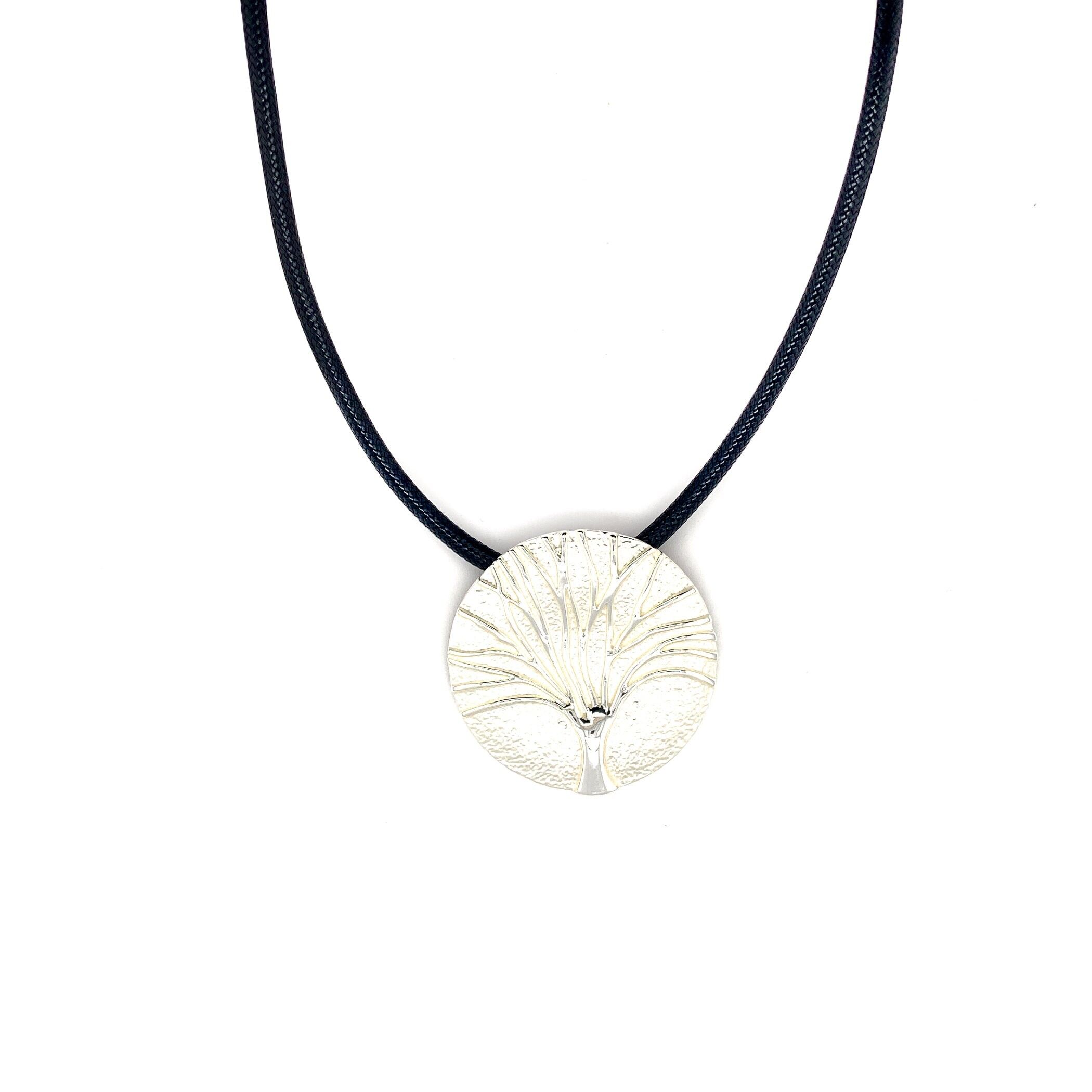 Collier versilbert/weiß/Textilband schwarz