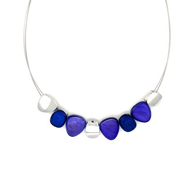 Necklace rhodium-plated blue