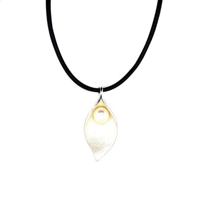 Necklace rhodium-plated black, white matt pearl white