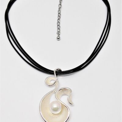 Necklace rhodium-plated white matt pearl white