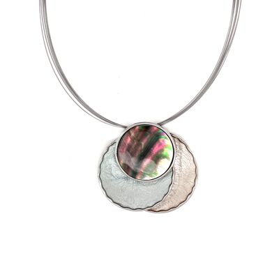 Necklace rhodium-plated matt grey, brown mother-of-pearl