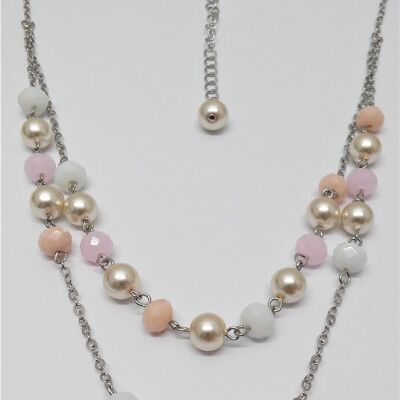 Necklace rhodium-plated pearl cream