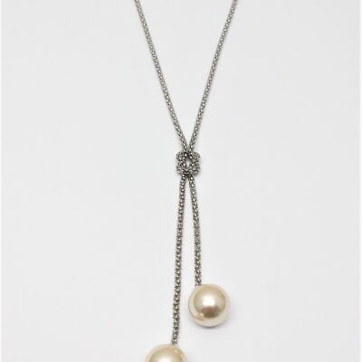 Lunga catena rodiata bianco perla 80cm