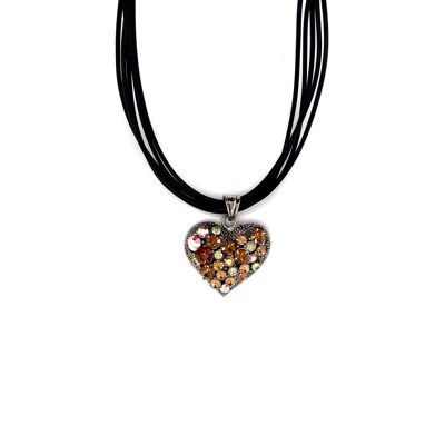 Necklace rhodium-plated brown