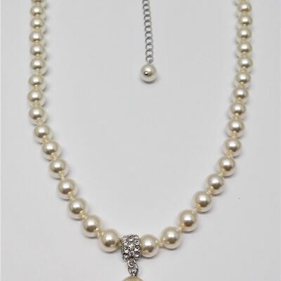 Collana rodiata perla bianca/perla barocca/cristallo
