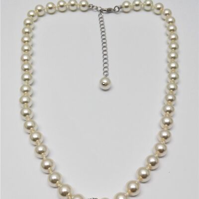 Collier perle rhodiée blanc/perle baroque/cristal