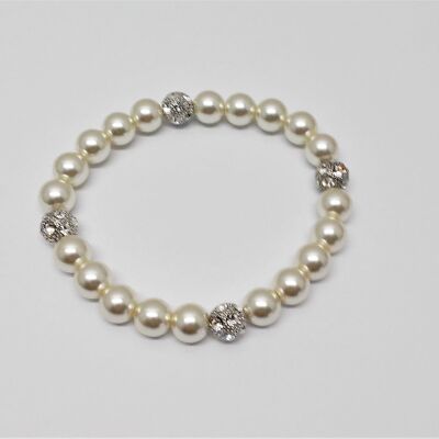 Bracelet rhodium-plated pearl white