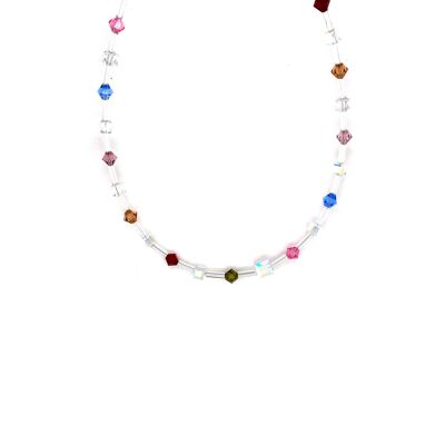 Collier plaqué argent multi-couleurs pierres Swarovski foncées multi-couleurs