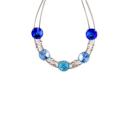 Necklace silver plated crystal stones 14mm light sapphire/aqua