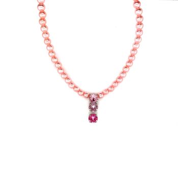 Collier rhodié perle rose cristal pierres 6mm Rose Clair