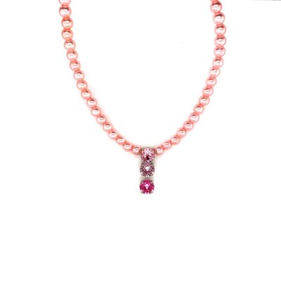 Necklace rhodium-plated pink pearl crystal stones 6mm Light Pink