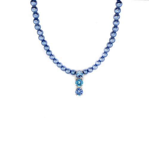 Collier rhodiniert  blau  Perle  Kristallsteine 6mm Hellblau