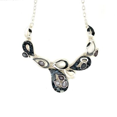 Silver-plated necklace, matt gray, white