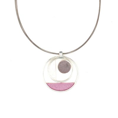 Silver-plated necklace, dusky pink, gray